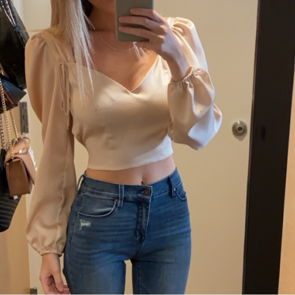 Topshop champagne long sleeve blouse.